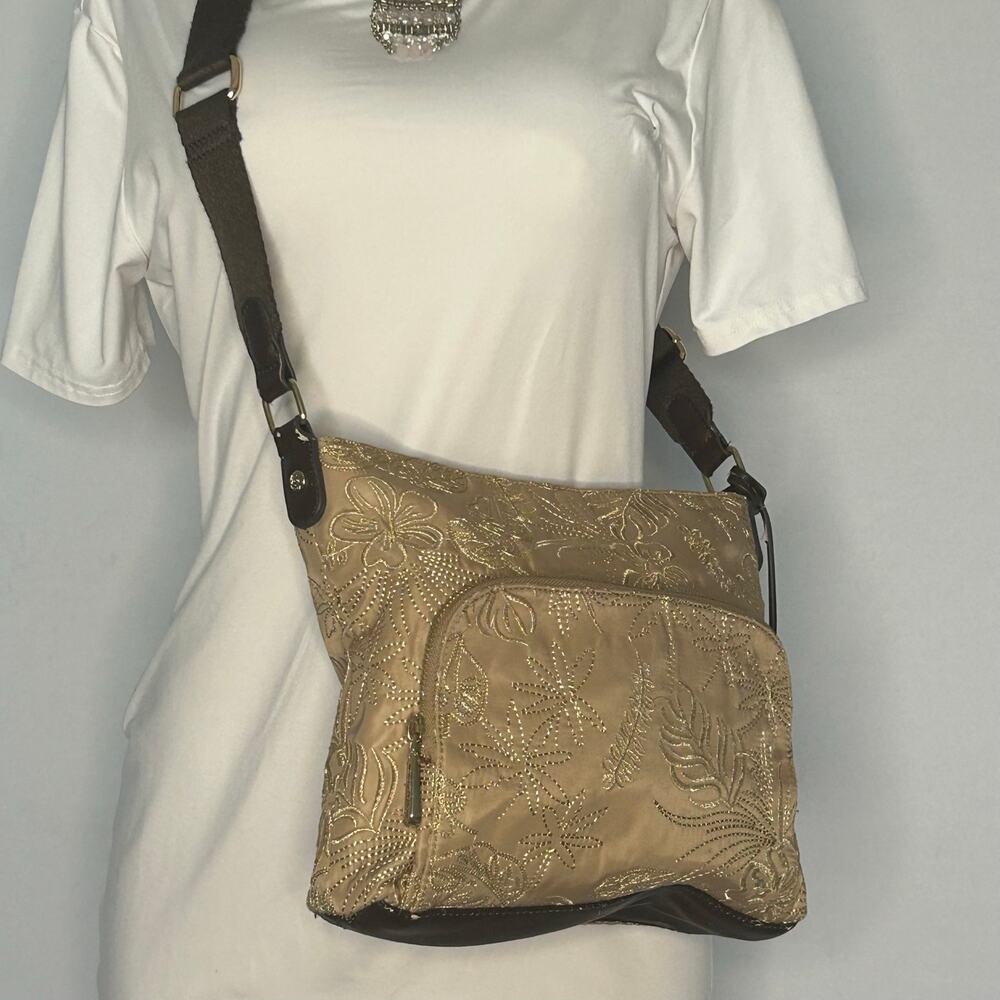 Tommy Bahama Gold Embroidered Tropical Crossbody Bag Adjustable Strap